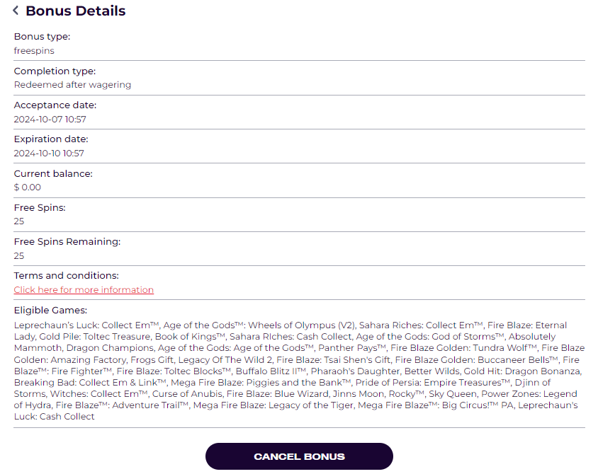 Promotions Tab - your active offers and free spins tally in one spot